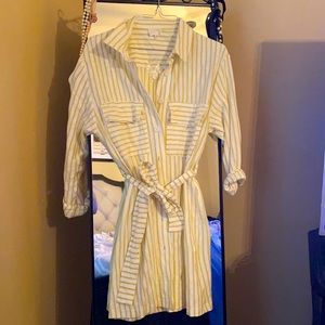 White and yellowish mustard striped dress